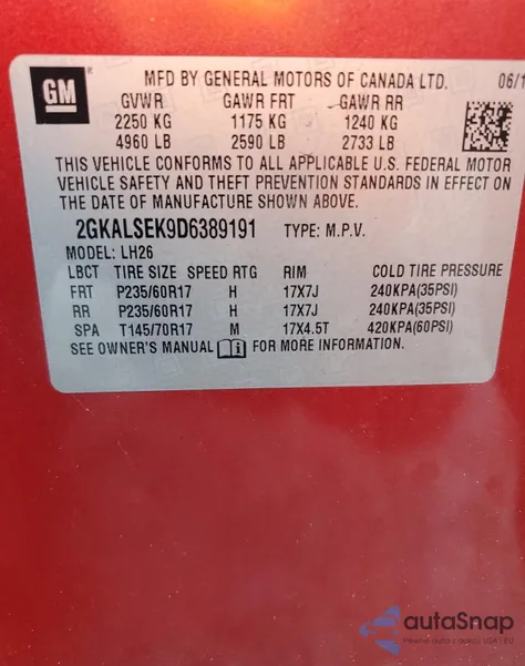 2013 GMC Terrain Sle из США, поврежденный, VIN 2GKALSEK9D6389191